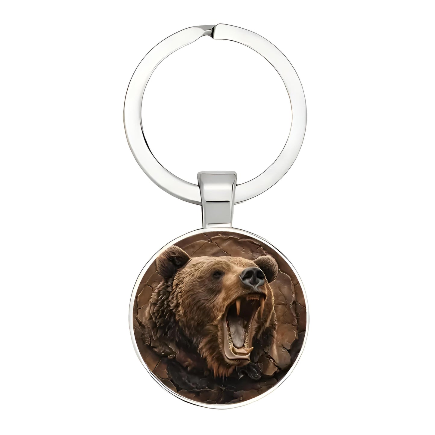 SUPAC 1pc Unique Bear With Forest Background Shaped Metal Keychain - Fashionable Circular Animal Keyring for Men and Friends