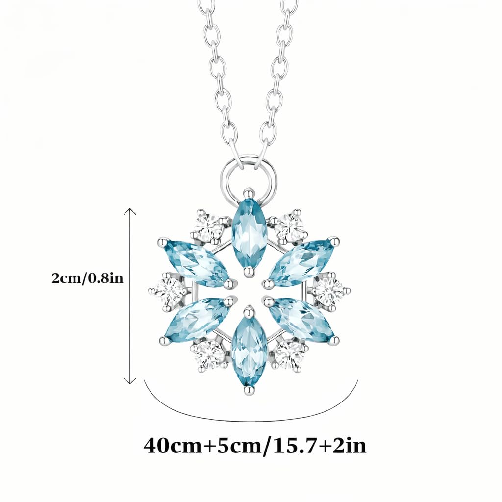 SUPAC Glitter Sky Blue Rhinestone Snowflake Pendant Necklace, Niche Design, Casual Wear, Christmas Gift