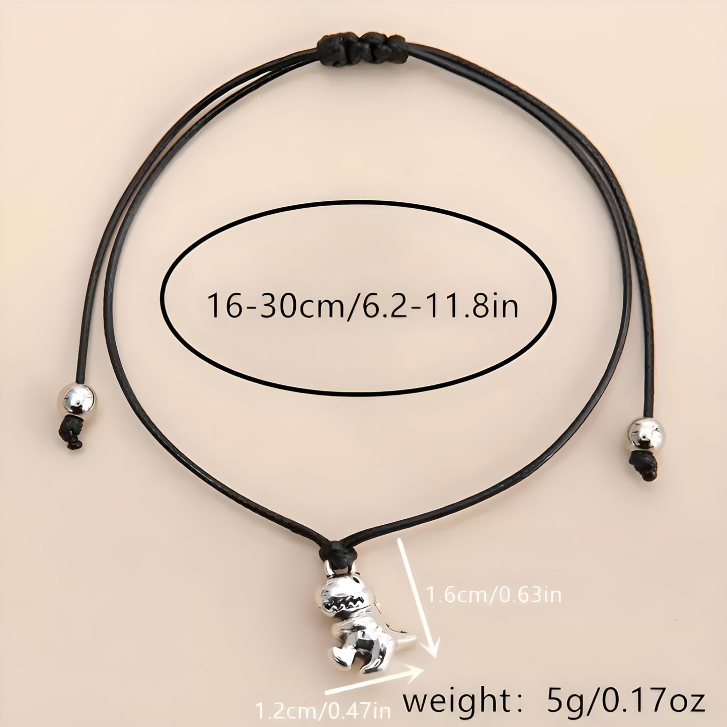 SUPAC Animal and Sport Friendship Bracelet, Always Bee You Wish Bracelet, Black Adjustable String, Decorative Animal Charms, 6.2-11.8 inches (Black T-Rex)
