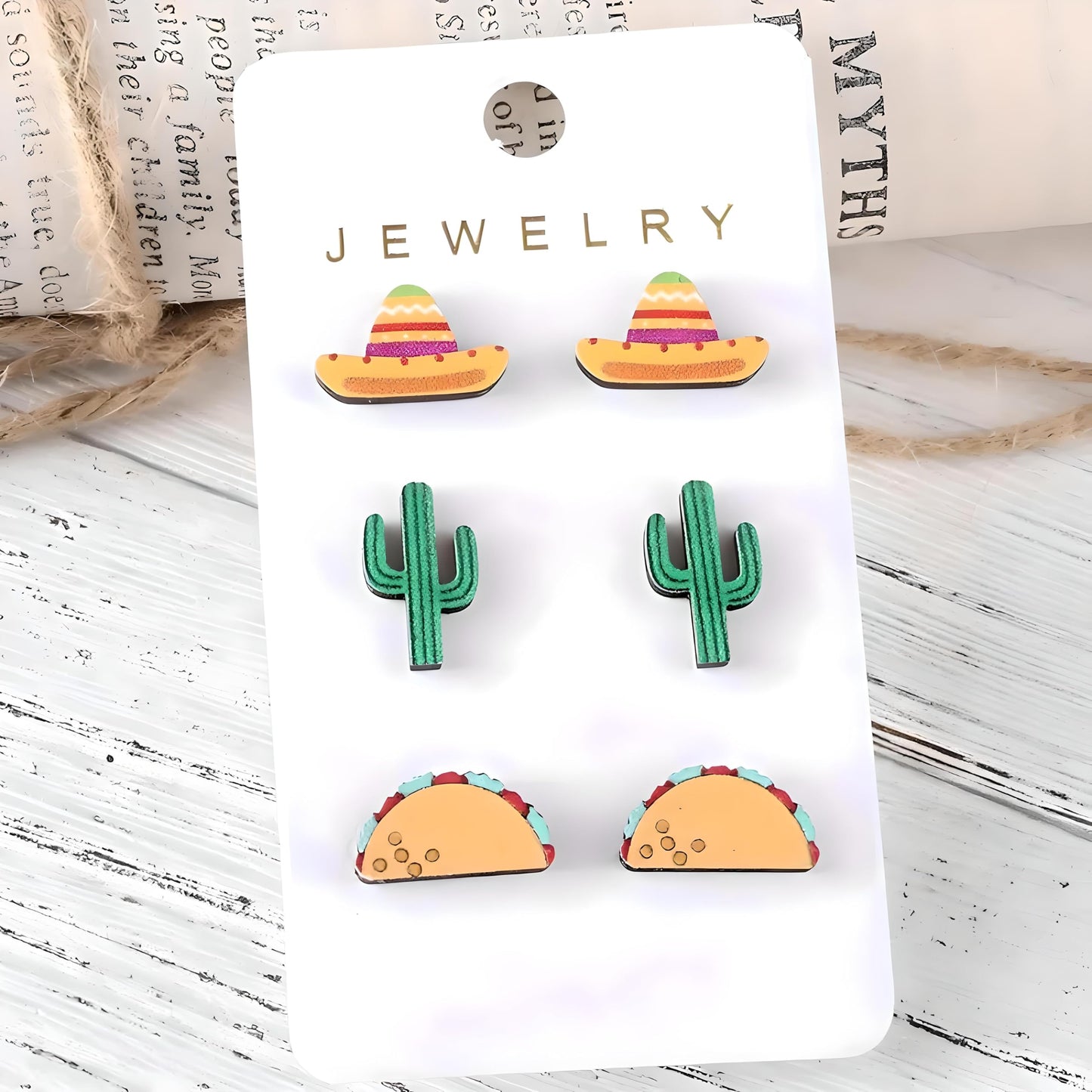 Cute Taco Stud Earrings Set, 3 Pairs of Mexican Cinco de Mayo Food Jewelry, Different Facial Expressions - 0.59 inch
