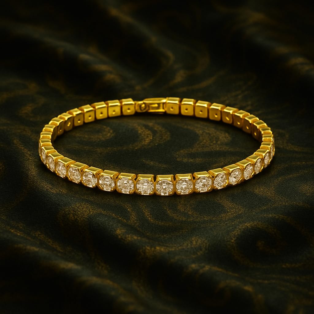 Gold Tennis Bracelet, Stretch Hand Jewelry for Women Men, Luxury Shiny (Simulated Diamond) - Christmas or Birthday Gift