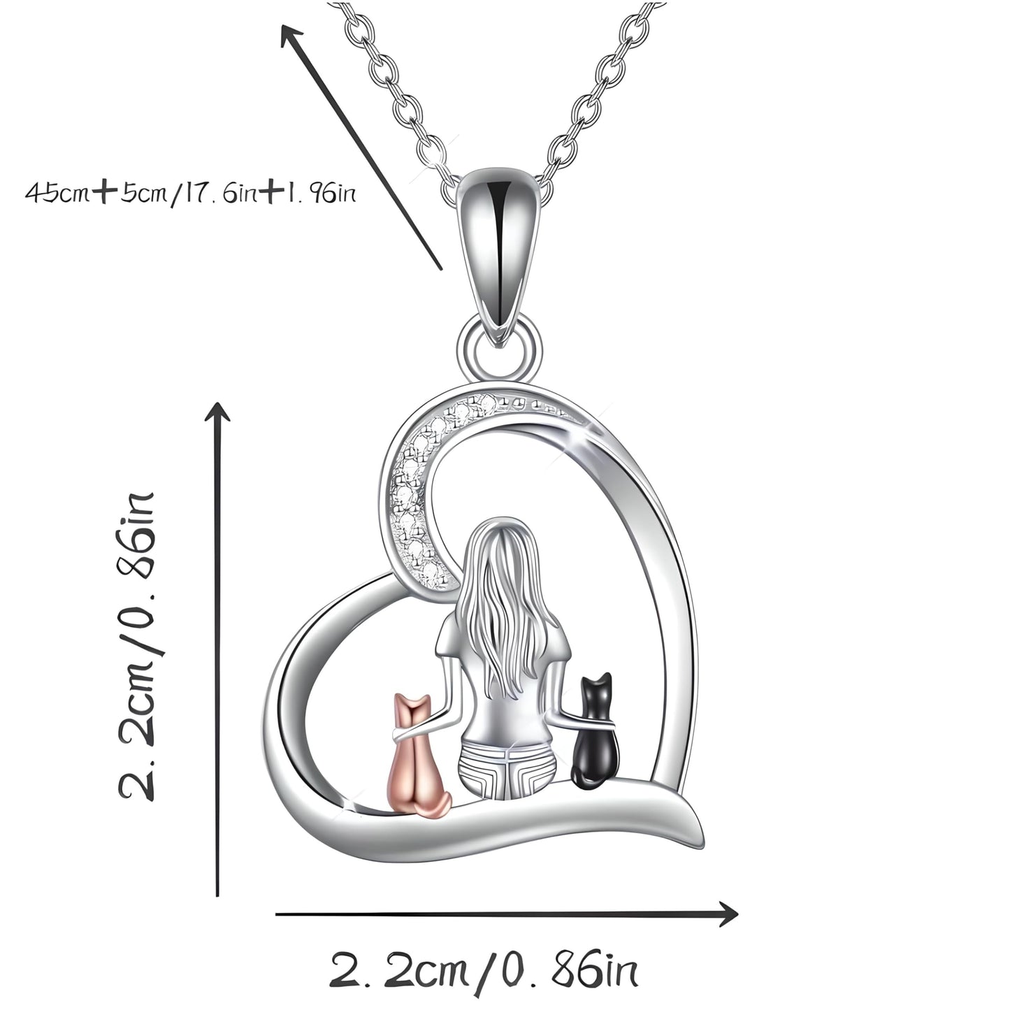 SUPAC Cute Heart Necklace, With Black Cat - Charming Cat Heart in Rose Gold - Stylish Gift for Women & Party Accessory