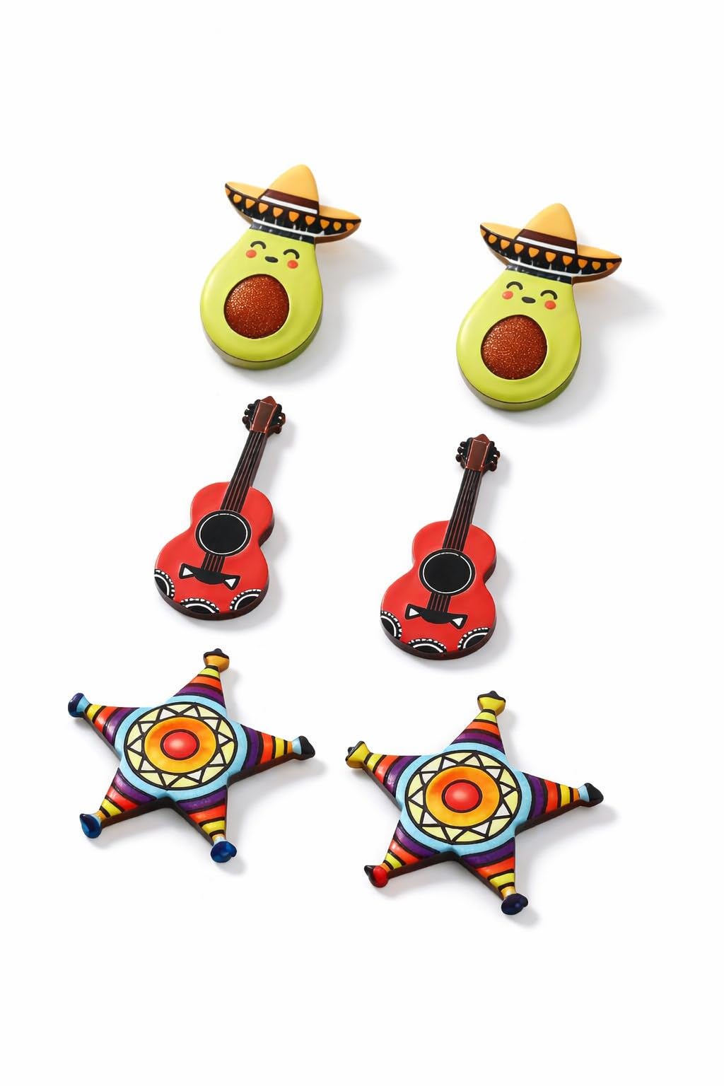 Cute Taco Stud Earrings Set, 3 Pairs of Mexican Cinco de Mayo Food Jewelry, Different Facial Expressions - 0.59 inch