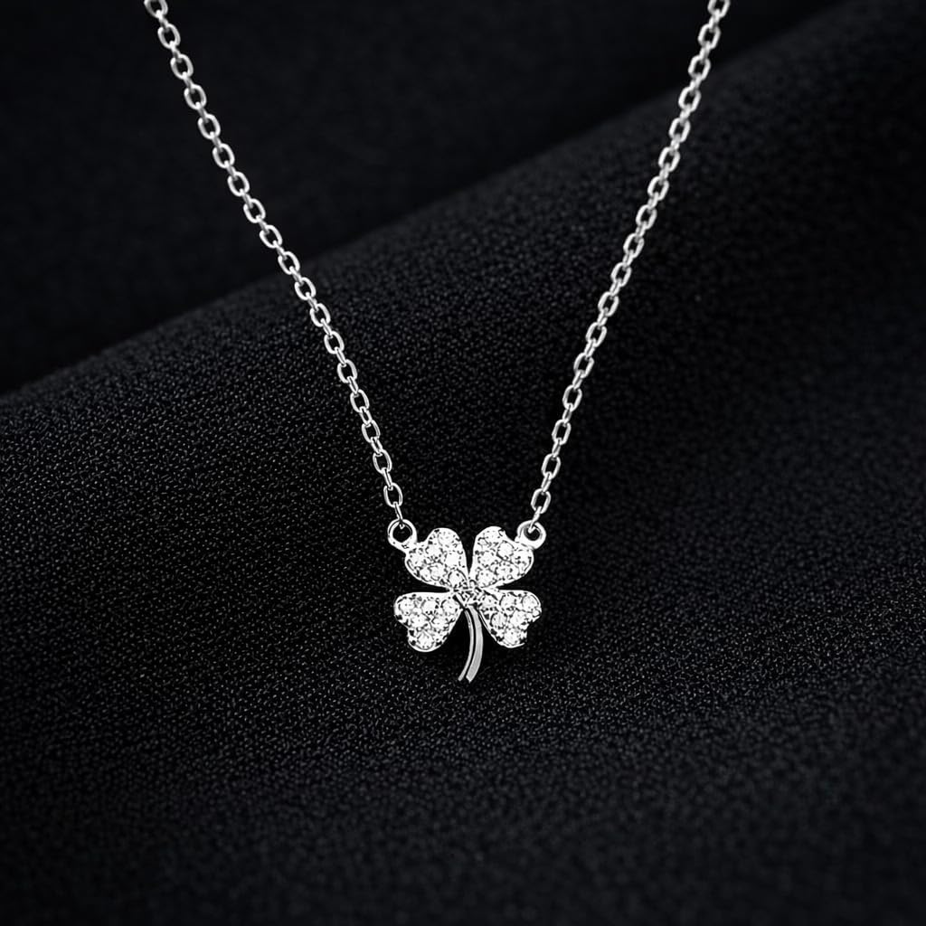 SUPAC Four-Leaf Clover Necklace with Sparkling Rhinestone Diamonds to Elevate Your Style - Silvery Four Leaf Clover Clavicle Pendant Necklace For Women