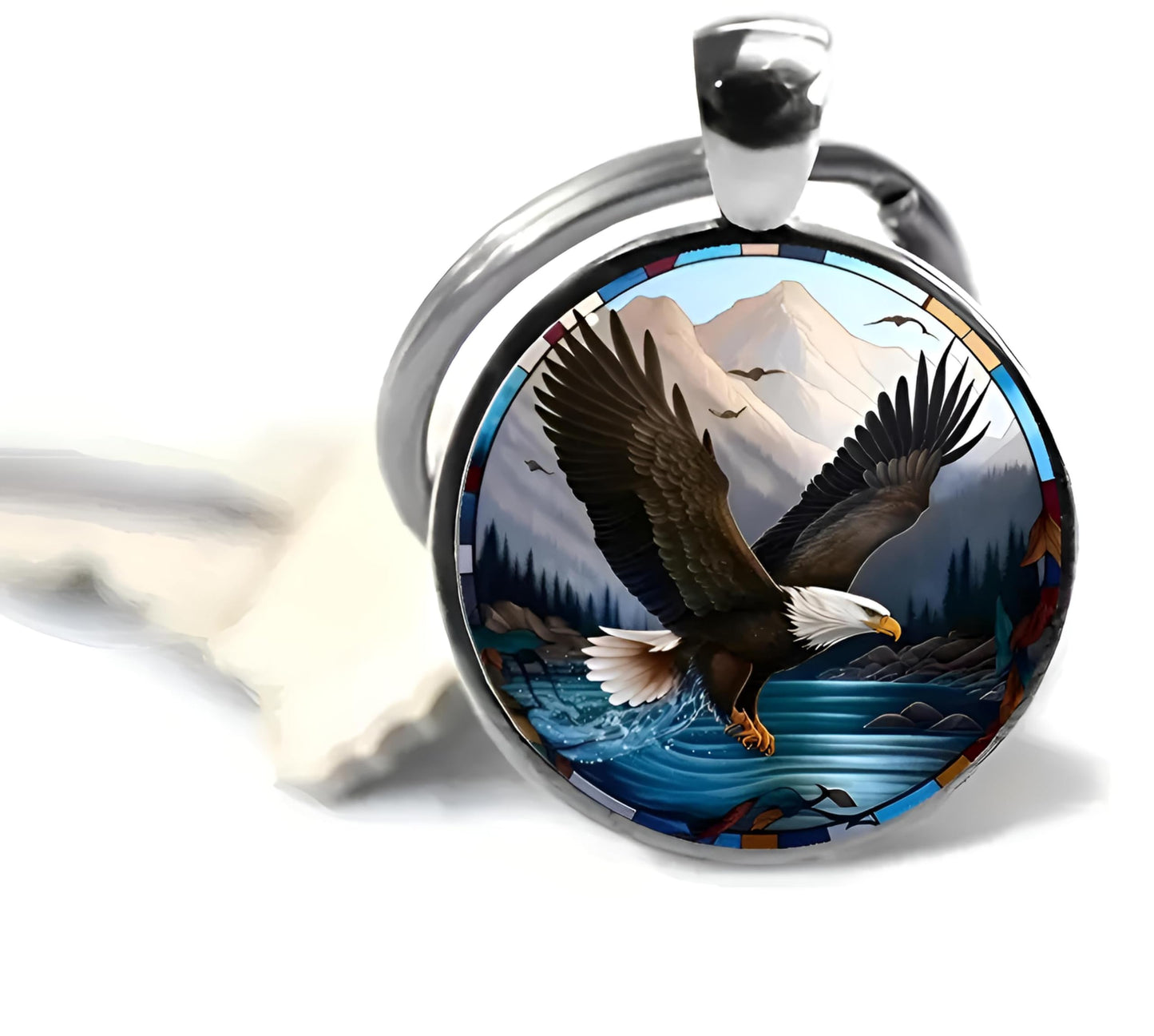 SUPAC Eagle Arrowhead Glass Keychain - Soaring Eagle Spirit Totem Design, Rustic Stone, Symbol of Freedom & Strength