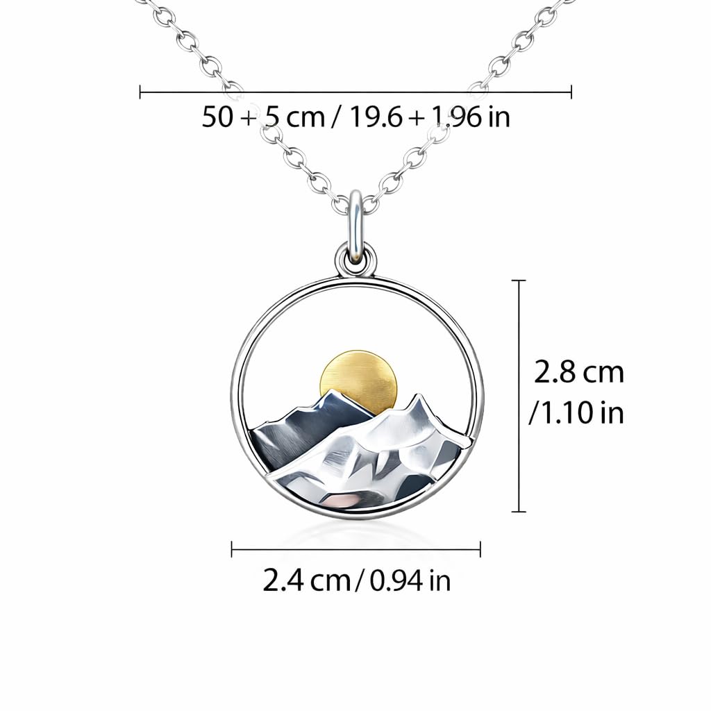 SUPAC Mountain Scene Pendant Necklace, Silver Chain, Nature Landscape Design, Circle Pendant