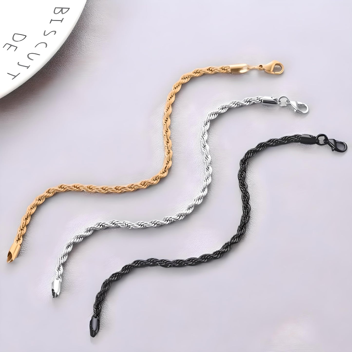 3PCS Stainless Steel Bracelets for Men Gold, Silver, Black Bracelet Twisted Cable Mens Luxury Jewelry Bracelets Gifts