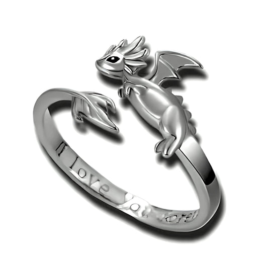 Whimsical Silver Flying Dragon Ring - Unique Animal Shape Design, Adjustable Index Finger Ring for Men or Women, Cute Personality Statement Jewelry, Niche Fashion Accessory