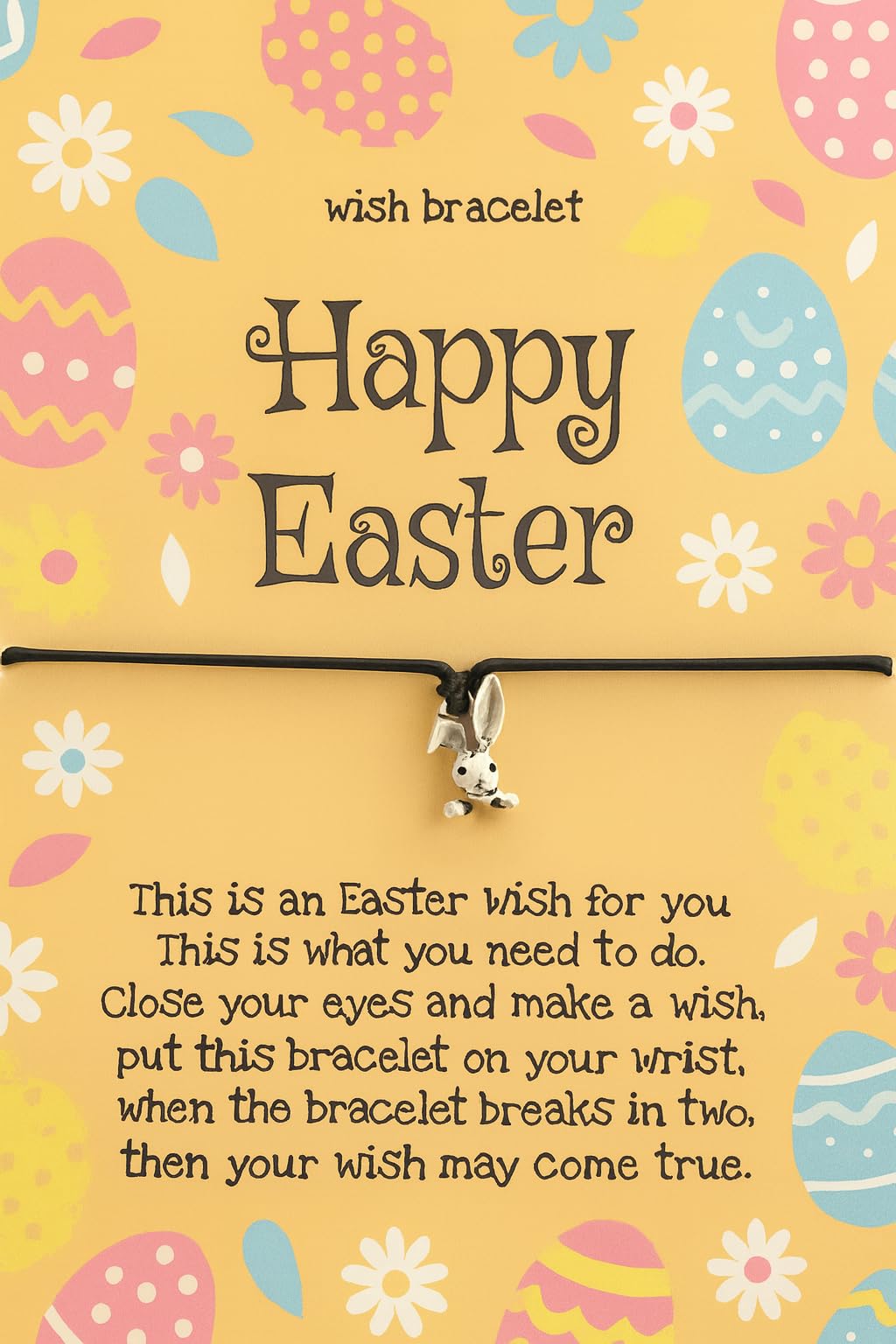 Easter Wish Bracelet with Bunny Charm, Easter Egg, Black String Adjustable Friendship Bracelet, Holiday Gift