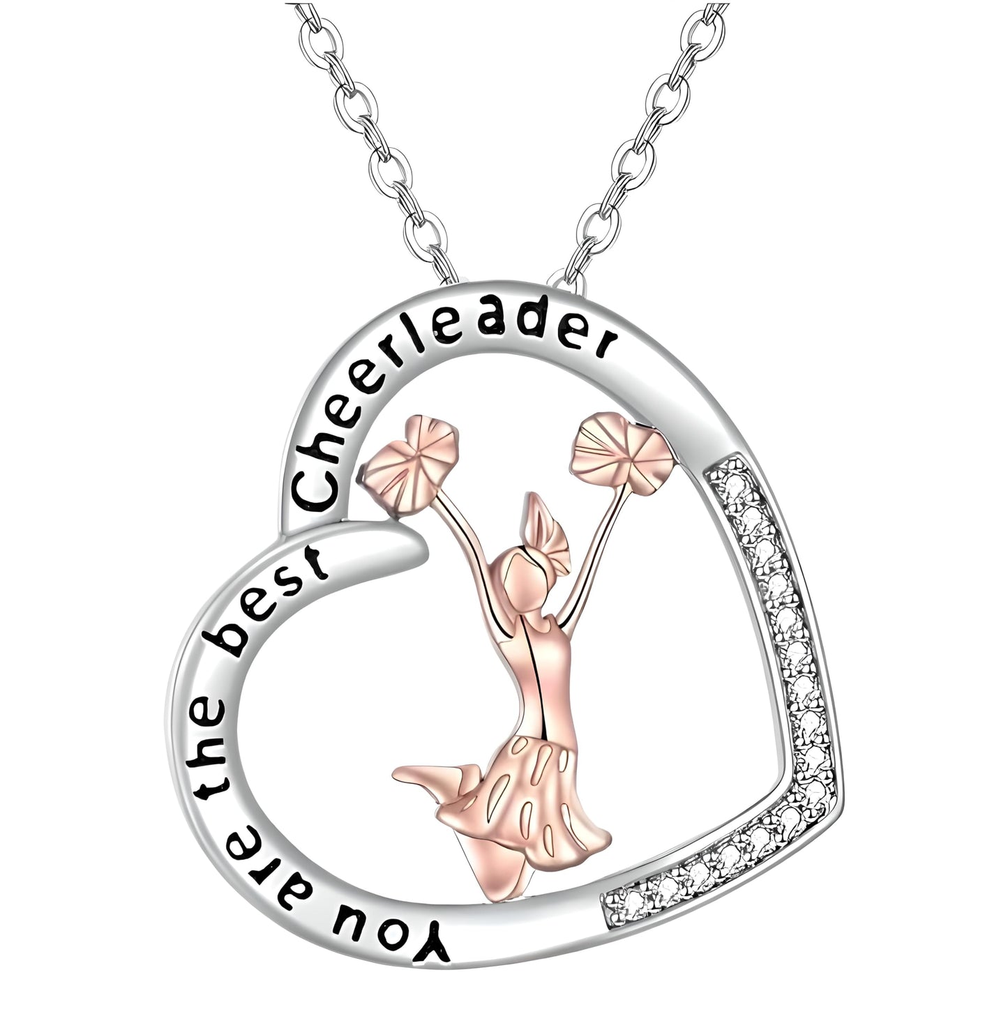 Sports Heart Necklace, 9 Different Sport Options: Basketball, Jumping Cheerleader, Gymnast, Softball, Volleyball, Ballet Ballerina, Runner, Sports Accessories Birthday Gift- Simulated Rainbow Diamonds, Christmas, Birthday or Party Gift