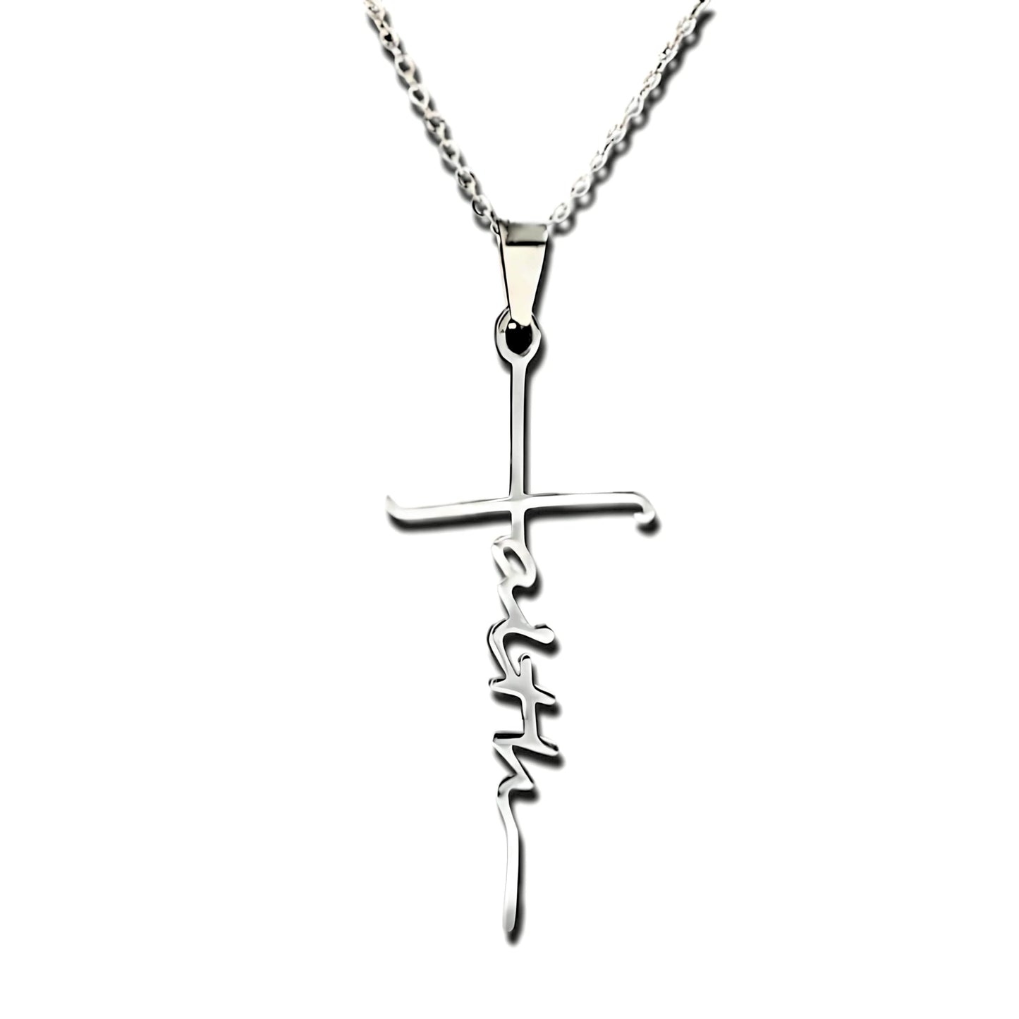 SUPAC Silver Necklace with Engraved 'Faith' Pendant - Elegant Statement Jewelry for Unwavering Belief and Spiritual Grace- (Silver)