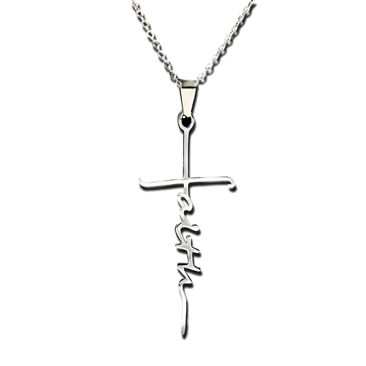 SUPAC Silver Necklace with Engraved 'Faith' Pendant - Elegant Statement Jewelry for Unwavering Belief and Spiritual Grace- (Silver)