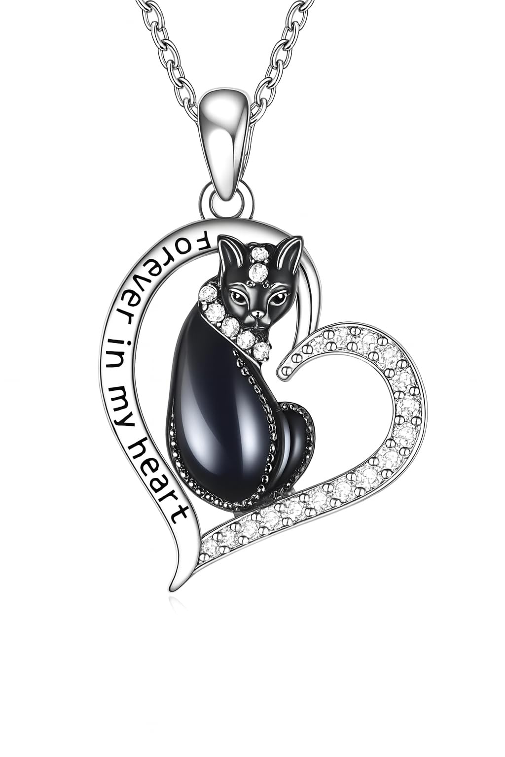 SUPAC Cute Cat Heart Necklace, With Black Kitten Sitting Together - Charming Heart Necklace in Rose Gold - Stylish Versatile Gift for Women & Party Accessory!