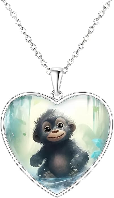Cute Monkey Heart Necklace - 'I Love You More' Meaningful Gift for Animal Lovers