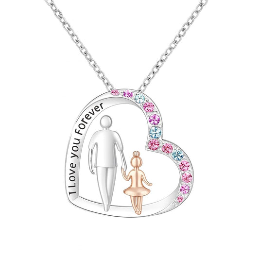 SUPAC Father and Daughter Heart Necklaces, Crystal Accents, Silver Chain - 'I Love you Forever' - Father's Day Gift