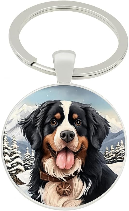 SUPAC Dog Lovers' Keychain, Puppy Breed Portrait, Silver Frame