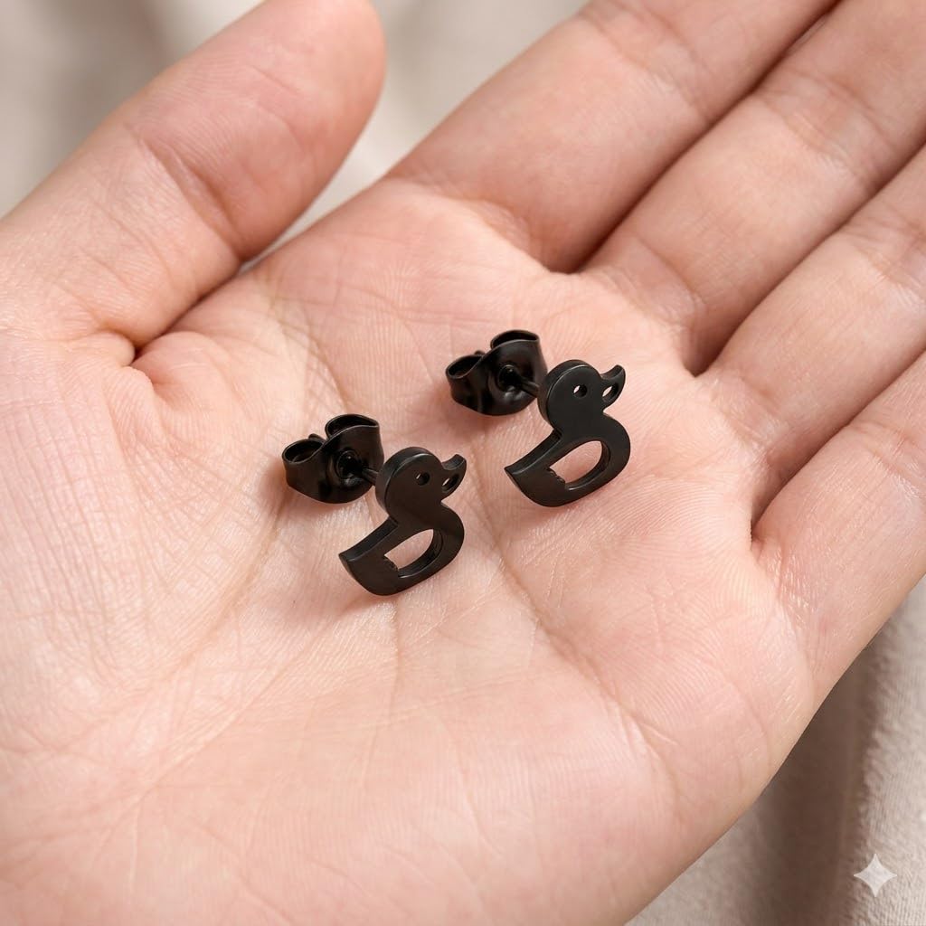 Cute Duck Stud Earrings, Gold Plated, Small Size - Gold, Silver, Black Options - Gift For Duck Lovers'