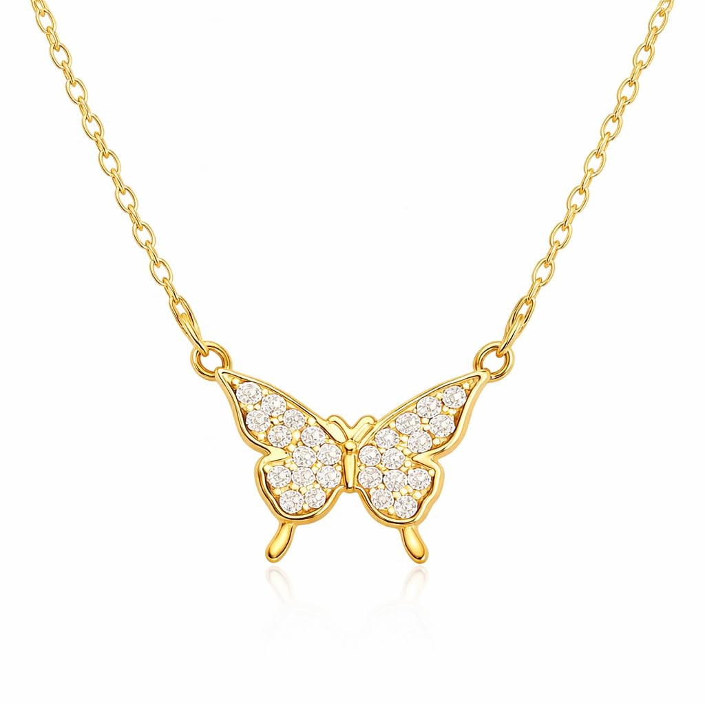 SUPAC Simulated Diamond Butterfly Pendant Necklace Golden Color Neck Jewelry Gift For Women - Graceful Beauty to Adorn Your Neckline with Sparkling Sophistication - Christmas or Birthday Gift