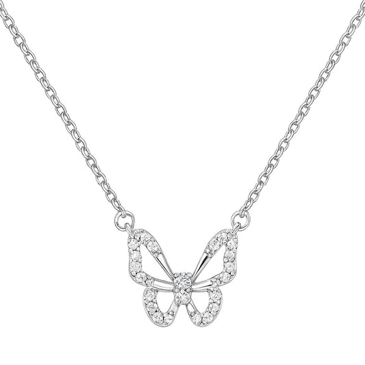 SUPAC Silver Butterfly Necklace with Rhinestone Diamonds for Women