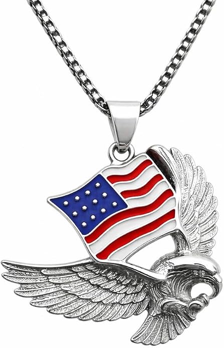 Men's Majestic Eagle American Flag Pendant Necklace - Hip Hop Style