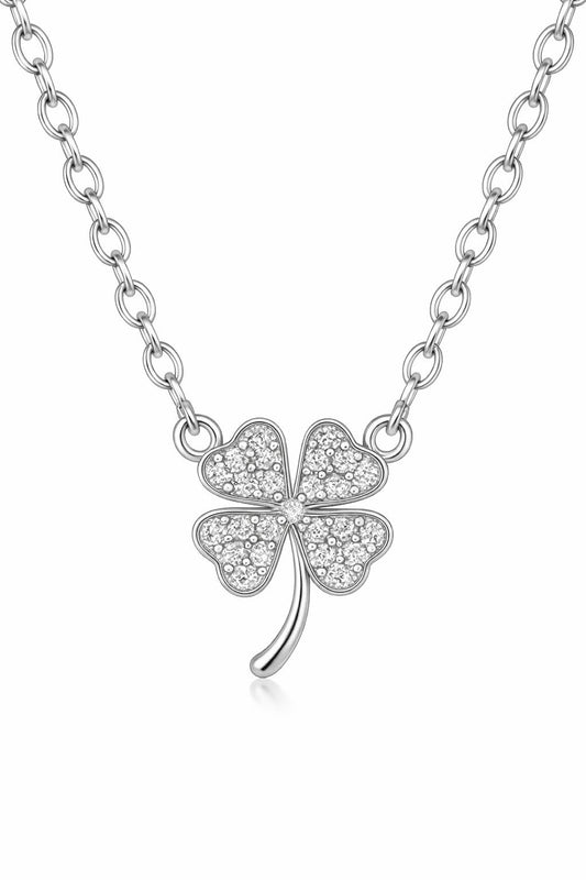 Four-Leaf Clover Necklace with Sparkling Rhinestone Diamonds to Elevate Your Style - Silvery Four Leaf Clover Clavicle Pendant Necklace For Women