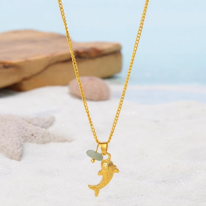 Whale Shark Necklace with Sea Glass Accent, Gold and Silver Chain - 4 Color Options