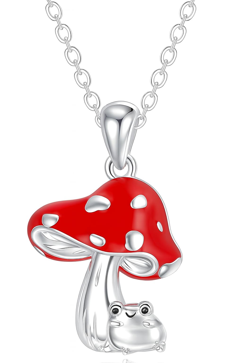 SUPAC Stainless Steel Mushroom Frog Pendant Necklace, 0.71 x 0.63 inch - Frog Lovers' Gift