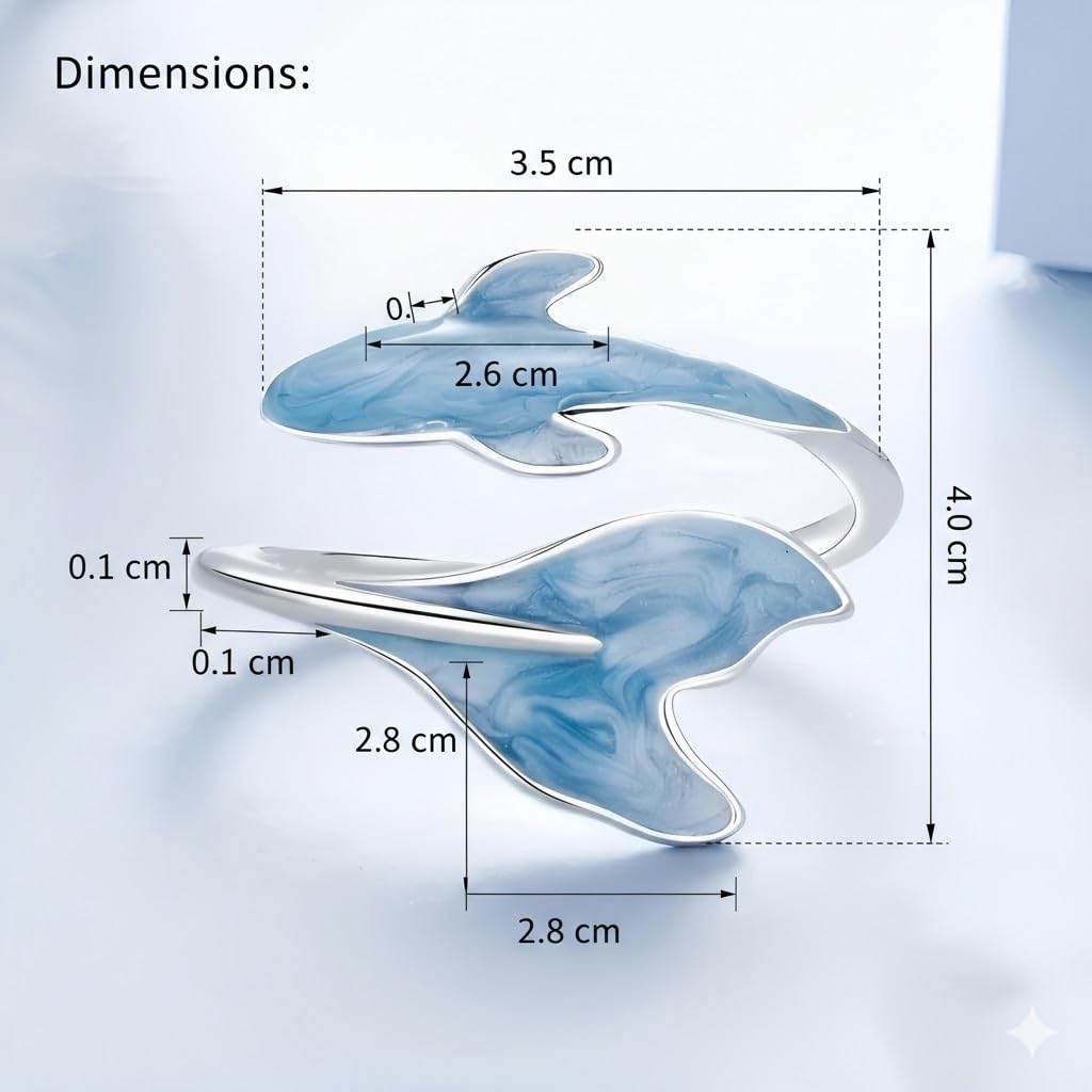 SSUPAC Stainless Steel Ocean Whale Tail Ring with Blue Marble Effect, Inner Diameter 0.66 inch