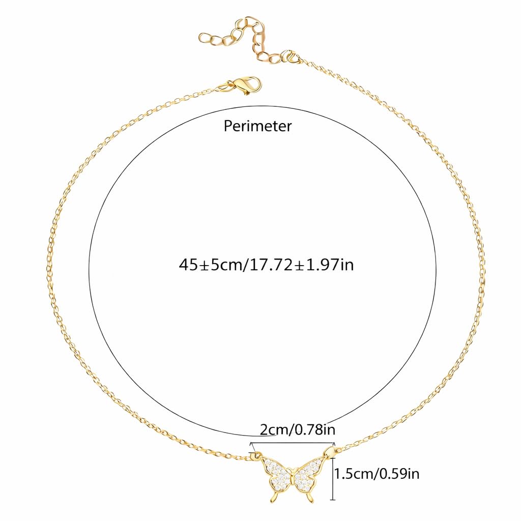 SUPAC Simulated Diamond Butterfly Pendant Necklace Golden Color Neck Jewelry Gift For Women - Graceful Beauty to Adorn Your Neckline with Sparkling Sophistication - Christmas or Birthday Gift