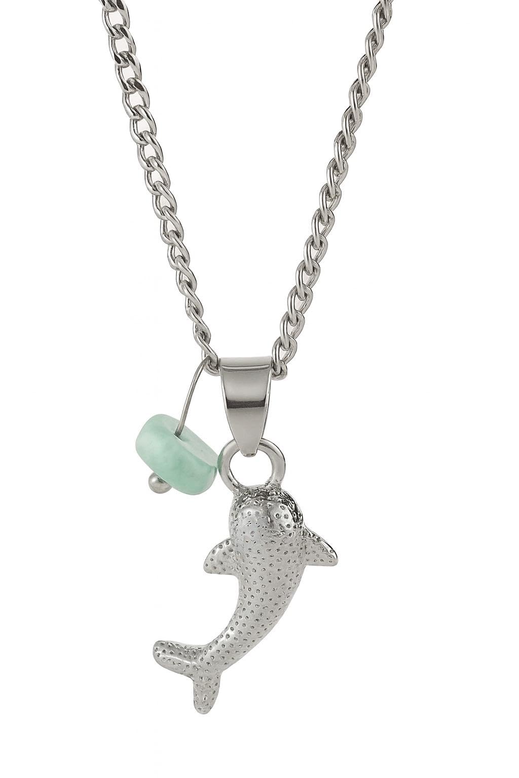 Silver Shark Necklace with Blue Sea Glass Accent, Gold and Silver Chain - 4 Color Options