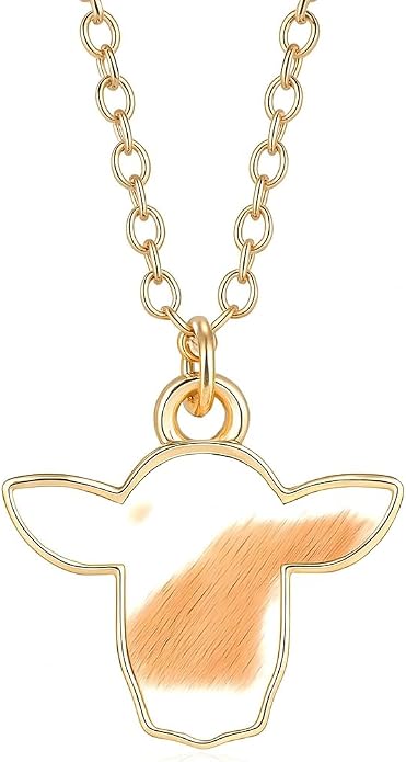 SUPAC Cow Print Pendant Necklace - Gold Chain, Western Style