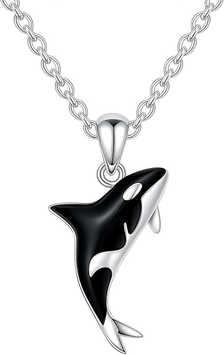 Stainless Steel Silver Killer Whale Orca Whale Pendant Necklace, Black and Silver, Shamu Gift
