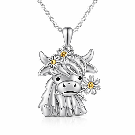 SUPAC Unique & Fashionable Cartoon Cow Necklace with Flower Pendant in White K