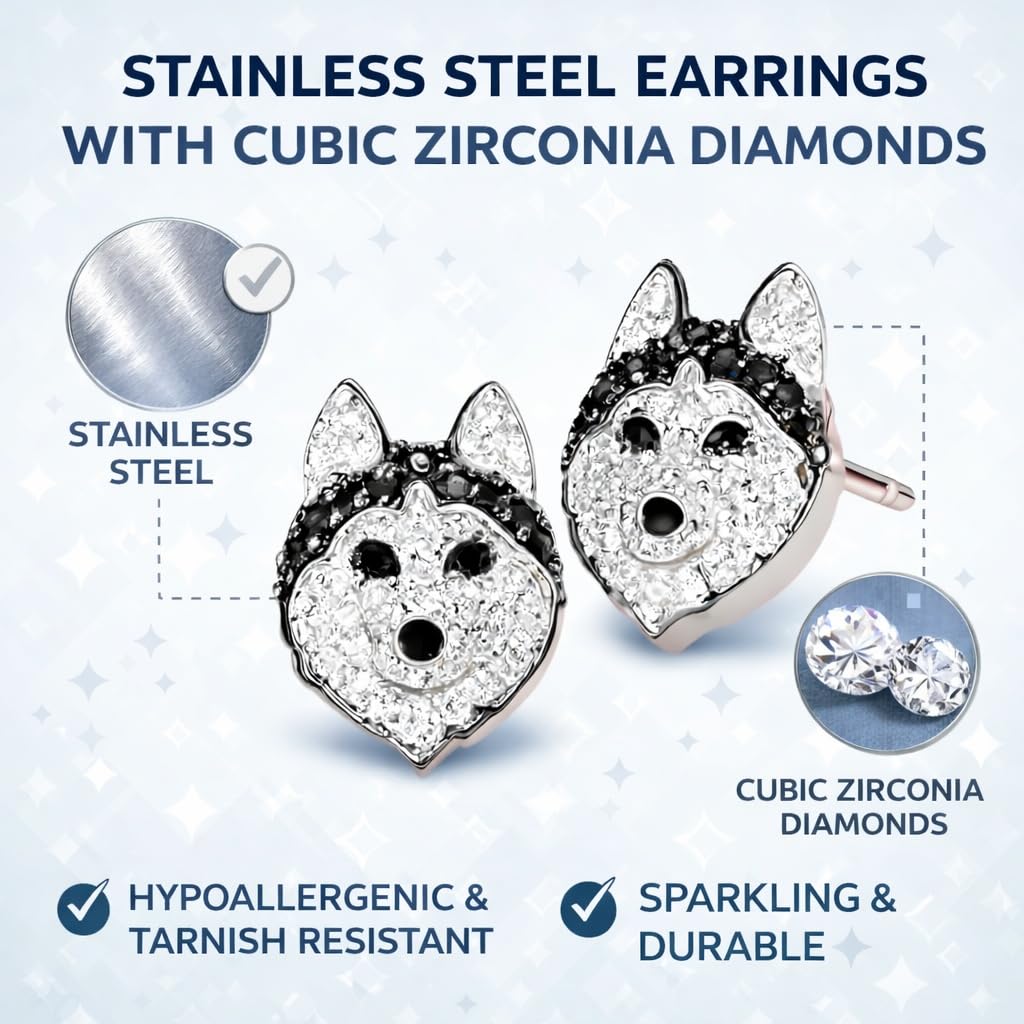 Dog Lovers' Earrings, Different Dog Breed Stud Earrings with Crystals, Rose Gold and Silver Tone - Party, Birthday, or Christmas Gift