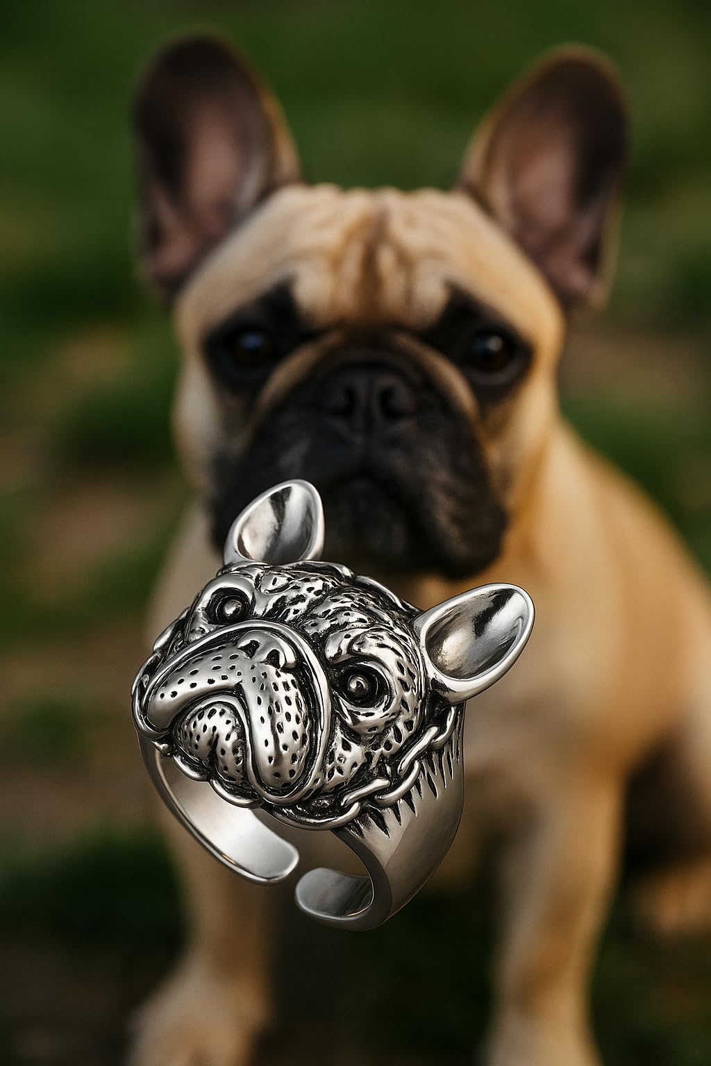 Adjustable Silver Bull Dog Ring, Stainless Steel - Bulldog Jewelry Gift , Fashion Jewelry