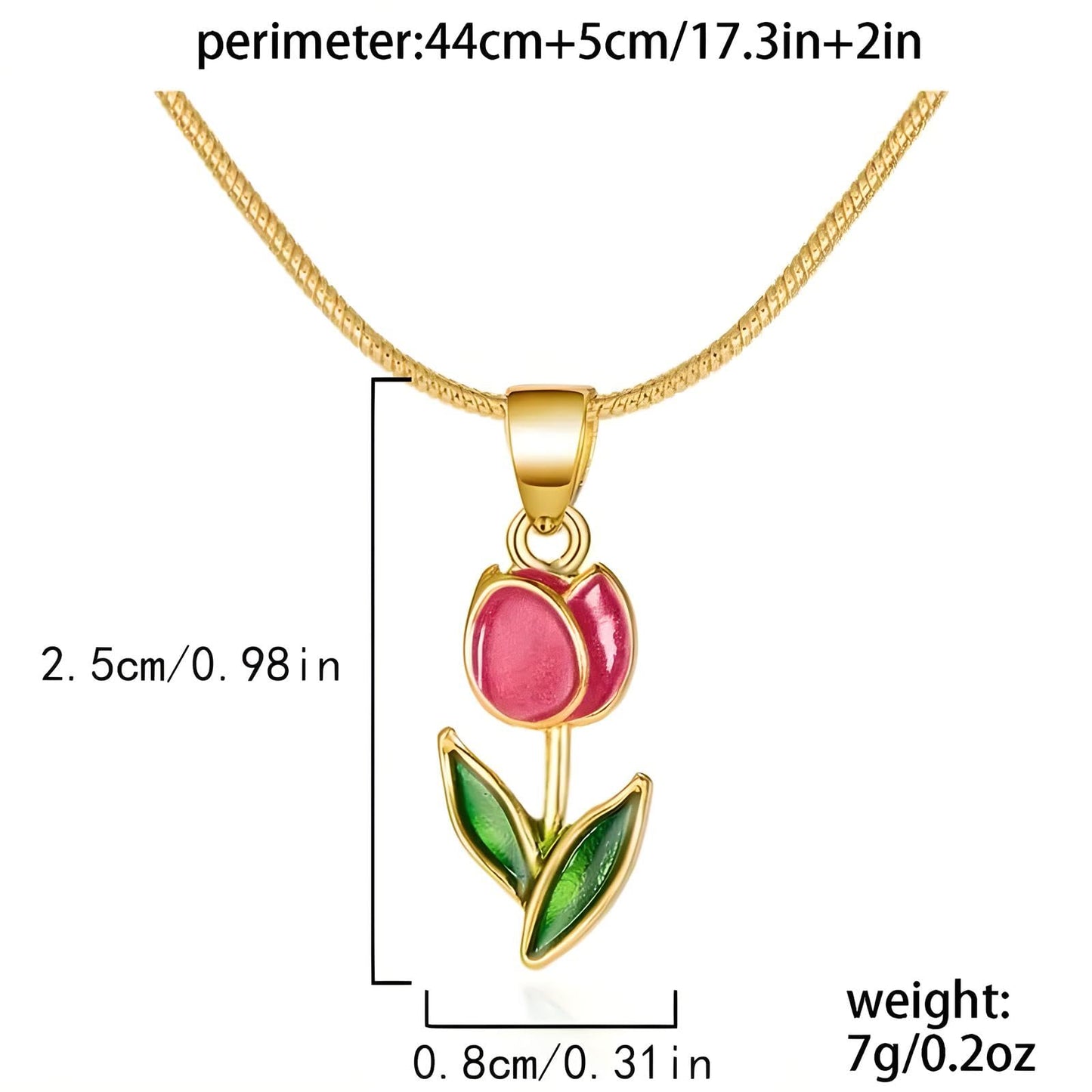 SUPAC Tulip Pendant Necklace, Gold-Plated Chain, Blue and Green Enamel Flower, 17.3 Inches