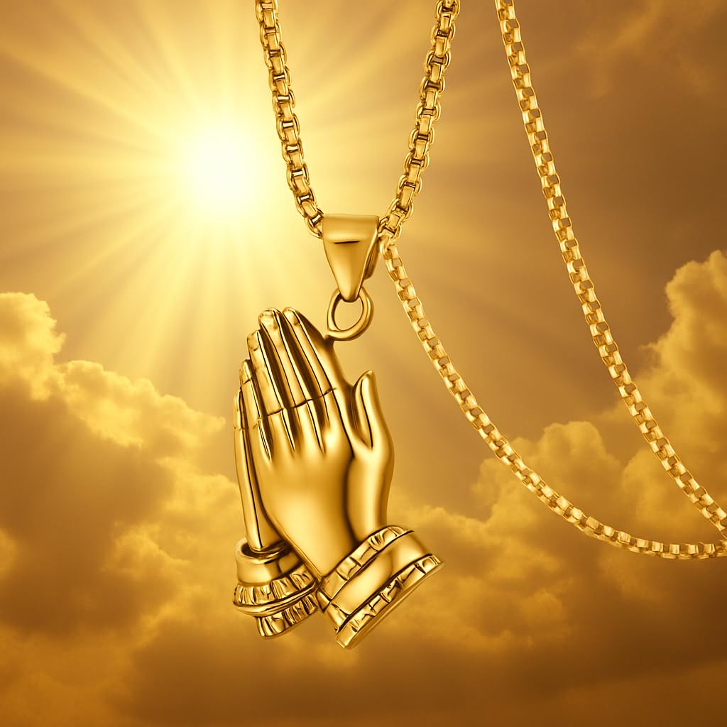 Exquisite Silver Prayer Hands Necklace - A Symbol of Faith, Elegance, and Spiritual Connection - 1pc Prayer Hands Stainless Steel Chain Pendant