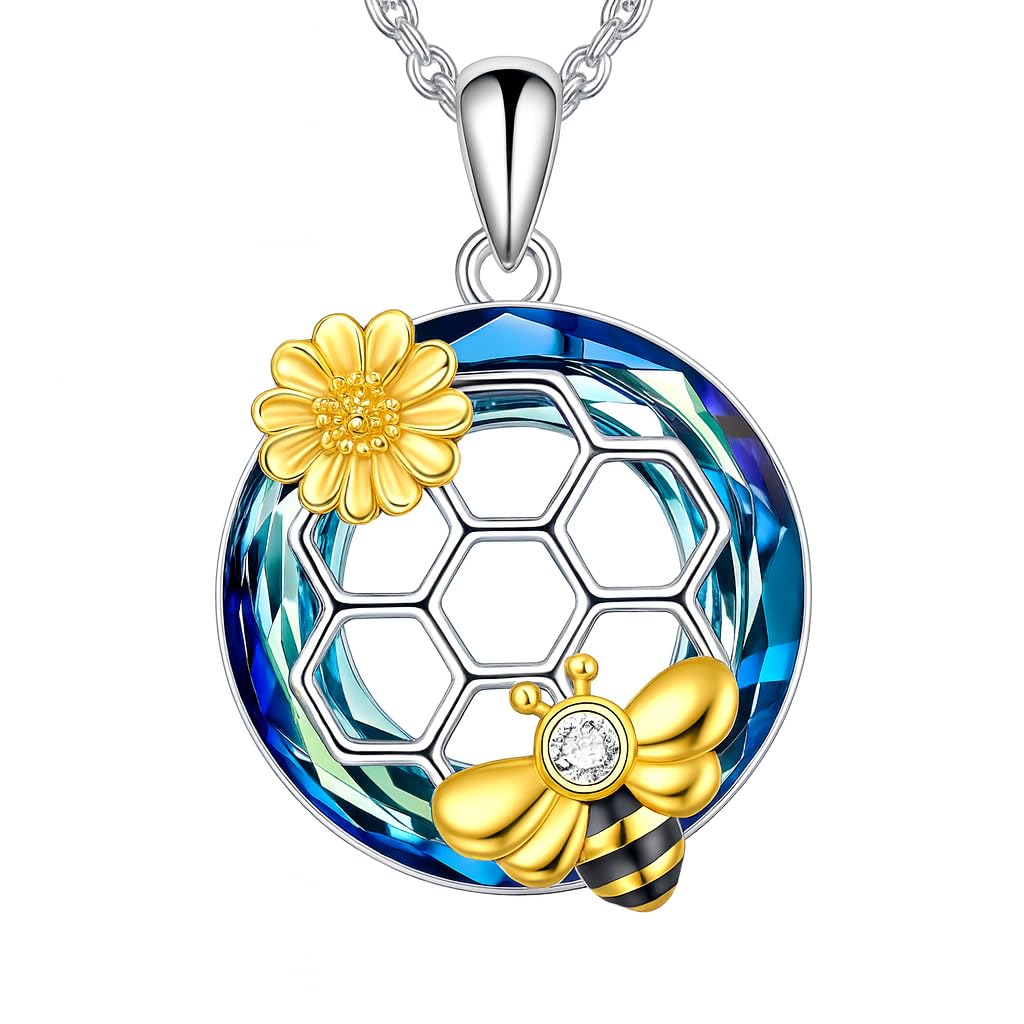 SUPAC You Are My Sunshine Sunflower and Bumble Bee Heart Pendant Necklace for Women, Dainty Jewelry, Birthday or Christmas Gift