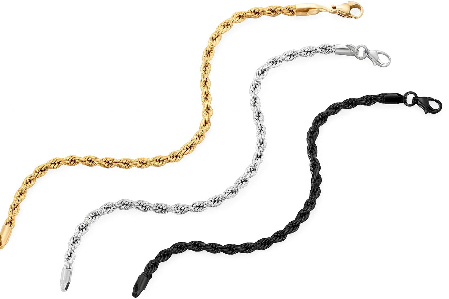 3PCS Stainless Steel Bracelets for Men Gold, Silver, Black Bracelet Twisted Cable Mens Luxury Jewelry Bracelets Gifts