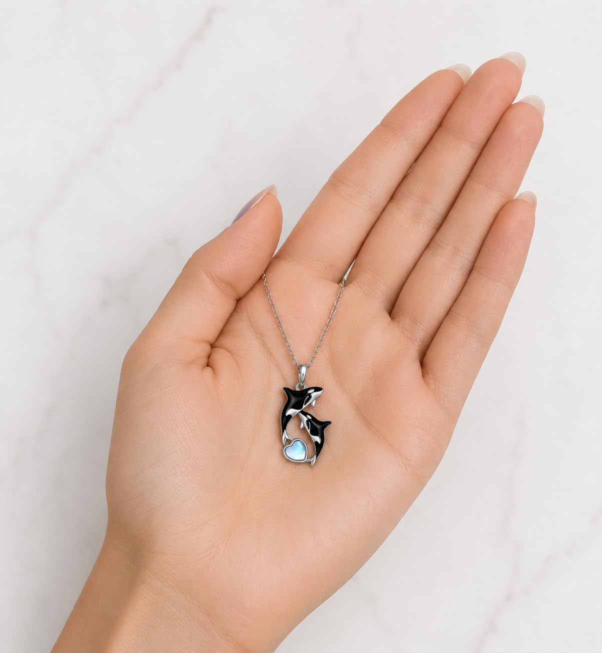 SUPAC Stainless Steel Silver Killer Whale Orca Whale Pendant Necklace, Black and Silver, Shamu Gift