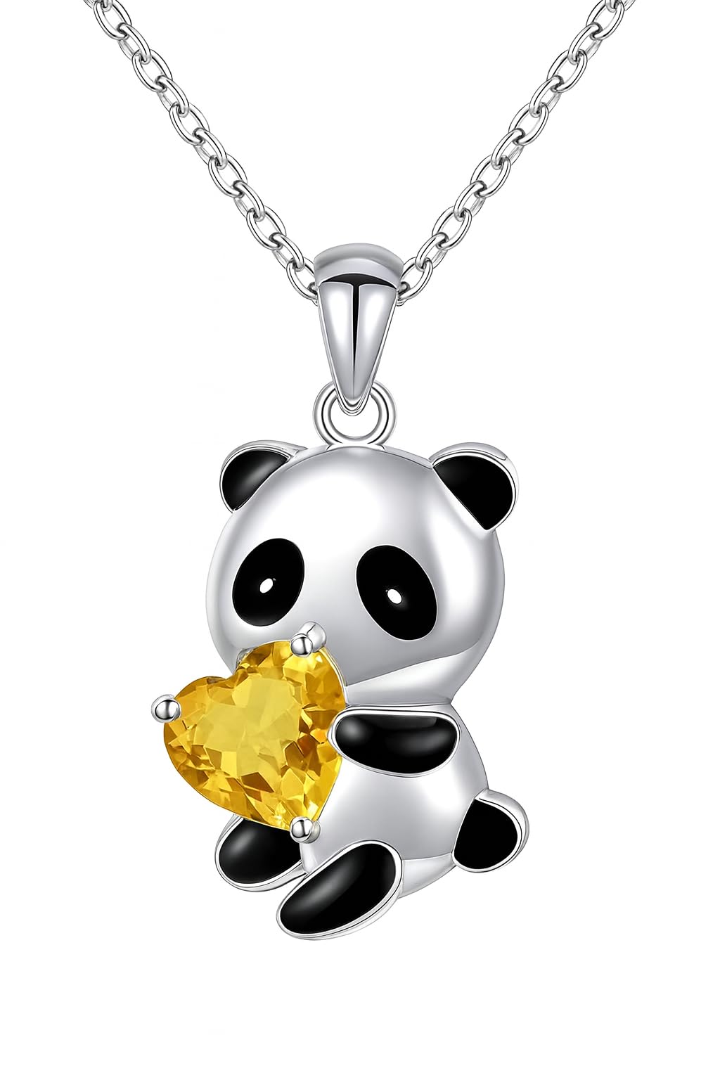 Cute Panda Heart Crystal Pendant Necklace, 17.7 inch Chain, Silver - 6+ Color Options