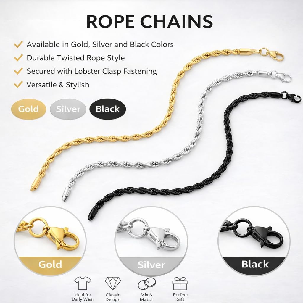 3PCS Stainless Steel Bracelets for Men Gold, Silver, Black Bracelet Twisted Cable Mens Luxury Jewelry Bracelets Gifts