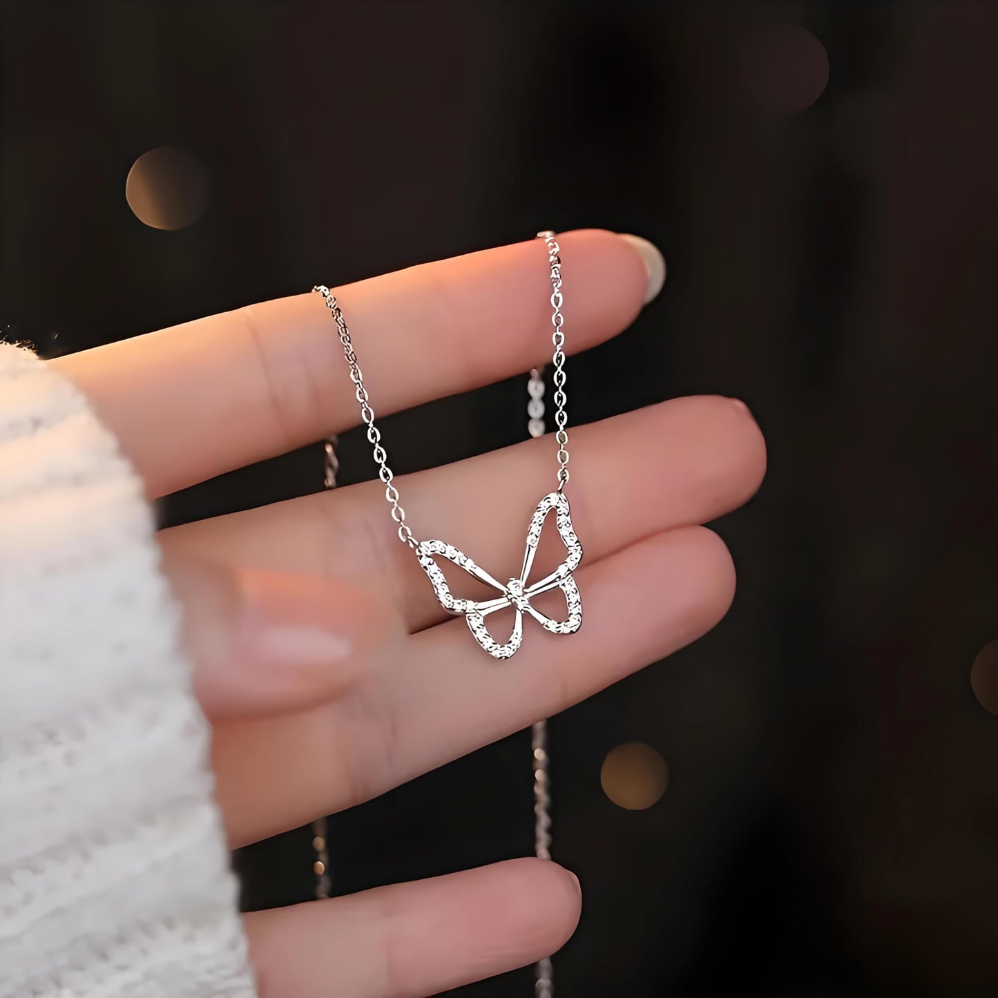 SUPAC Elegant Silver Butterfly Necklace with Delicate Rhinestone Diamonds, Neck Jewelry Ornament - Embellish Your Style, Perfect for Gifting!