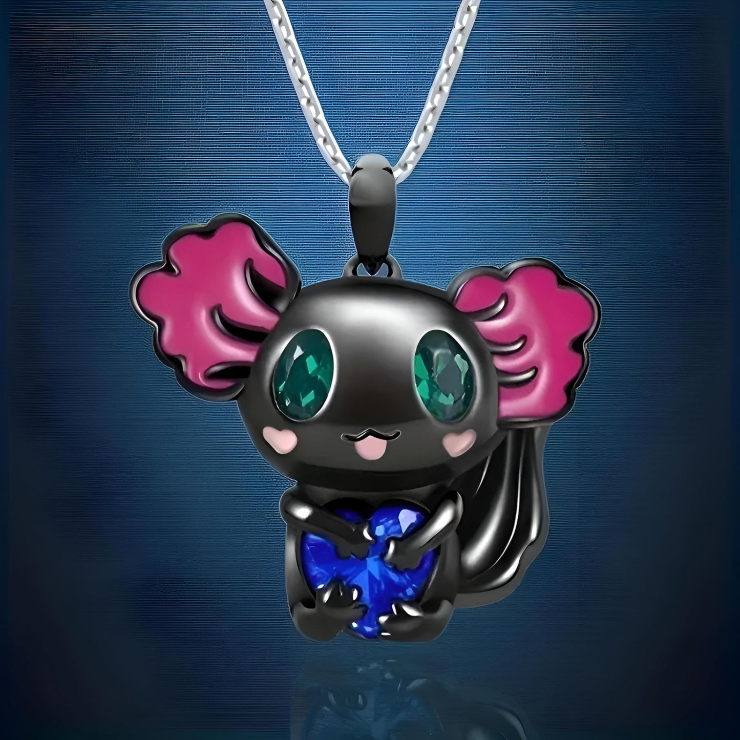 SUPAC Cute Axolotl Pendant Necklace, 19.7 inch Chain, Crystal Heart Design, 3 Colors - Axolotl Gift