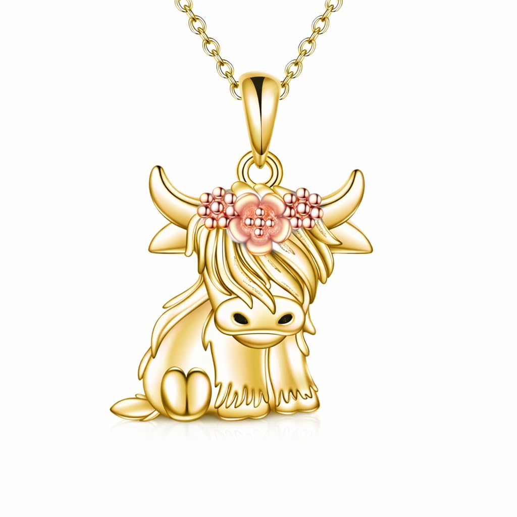 SUPAC Unique & Fashionable Cartoon Cow Necklace with Flower Pendant in White K
