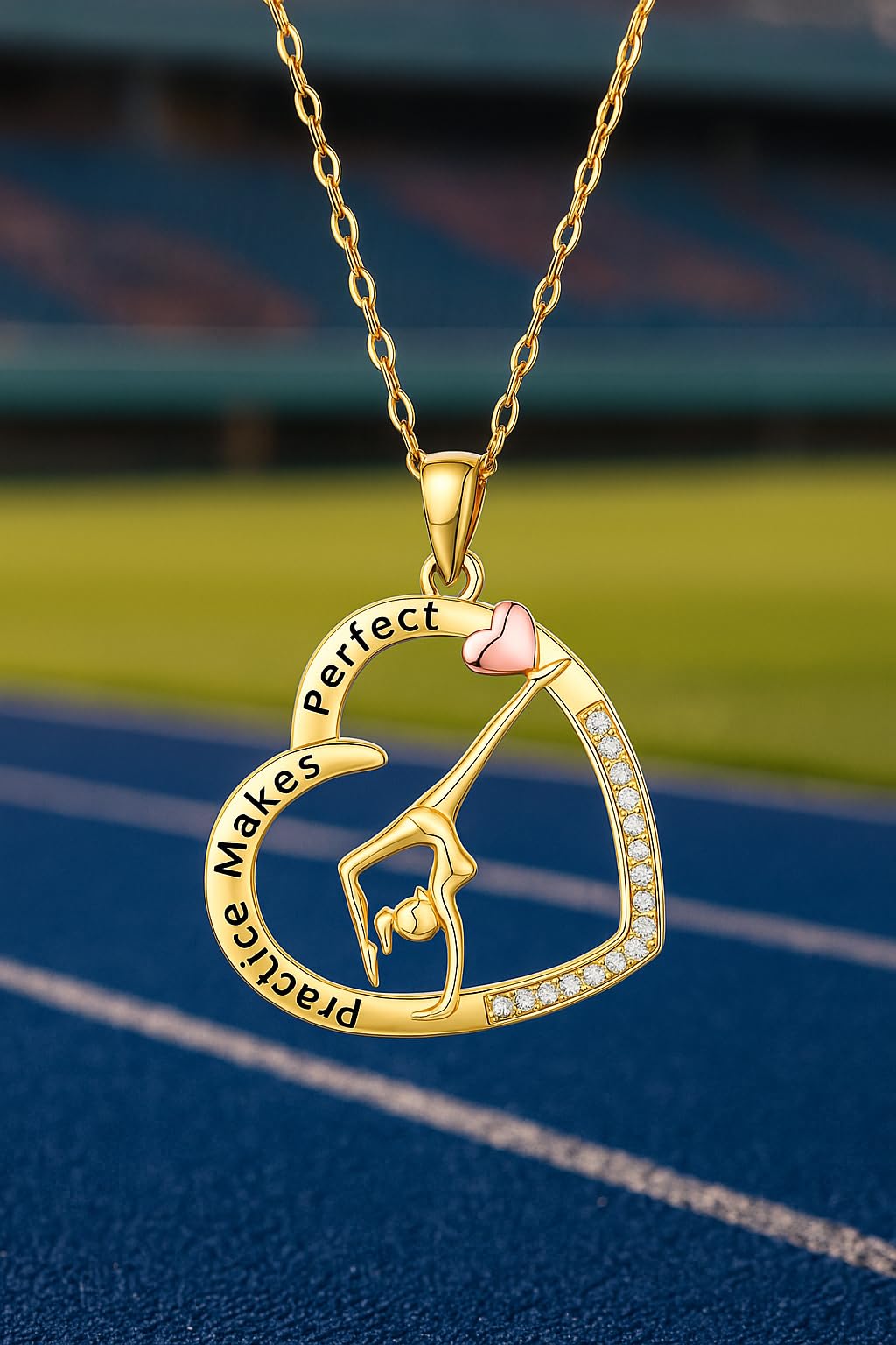 Sports Heart Necklace, 9 Different Sport Options: Basketball, Jumping Cheerleader, Gymnast, Softball, Volleyball, Ballet Ballerina, Runner, Sports Accessories Birthday Gift- Simulated Rainbow Diamonds, Christmas, Birthday or Party Gift