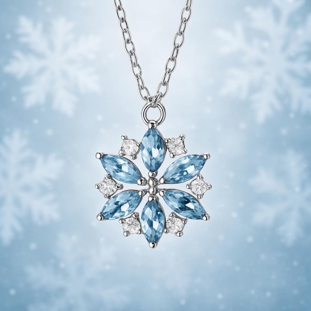 SUPAC Glitter Sky Blue Rhinestone Snowflake Pendant Necklace, Niche Design, Casual Wear, Christmas Gift