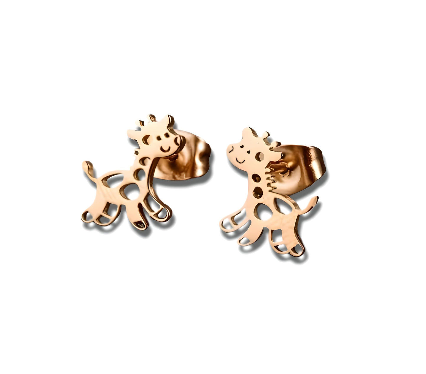 Cute Giraffe Stud Earrings, Black, Silver, Rose Gold, and Gold Options, Stainless Steel, Animal Design - Gift for Giraffe Lovers