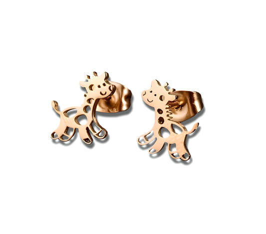 Cute Giraffe Stud Earrings, Black, Silver, Rose Gold, and Gold Options, Stainless Steel, Animal Design - Gift for Giraffe Lovers