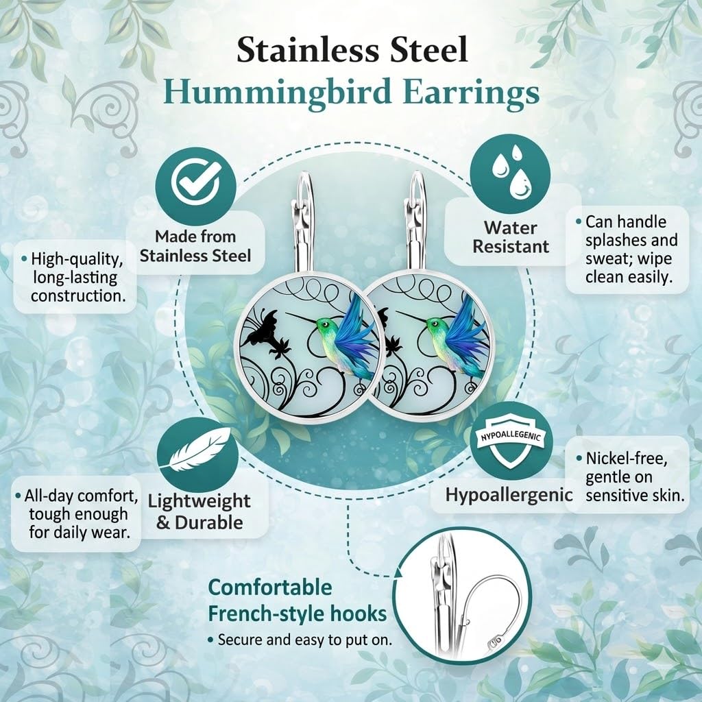 SUPAC Stunning Hummingbird Pendant Necklace - Two Humming Birds Searching for Flower - Fashionable Alloy Jewelry with Delicate Details - Birthday, Party, Gift Idea for Her